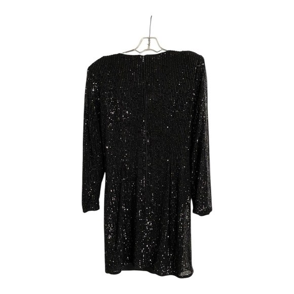 LDT Sequin Mini Dress Long Sleeve Front Twist Black Size 14 - Picture 6 of 12